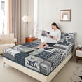 thumbnail image 4 of Homewish Vintage Lodge Cabin Twin Sheet Sets, Blue Buffalo Plaid Twin Fitted Sheet, Rustic Farmhouse Theme Flat Sheet, Ultra Soft Bedroom Decor, 3pcs, 4 of 7