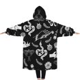 thumbnail image 2 of Oversized Wearable Blanket Hoodie,Black Hand Flower Snake Pattern Sherpa Blanket Hoodie with Super Pockets,Super Warm Fuzzy Pullover for Women & Men, 2 of 6