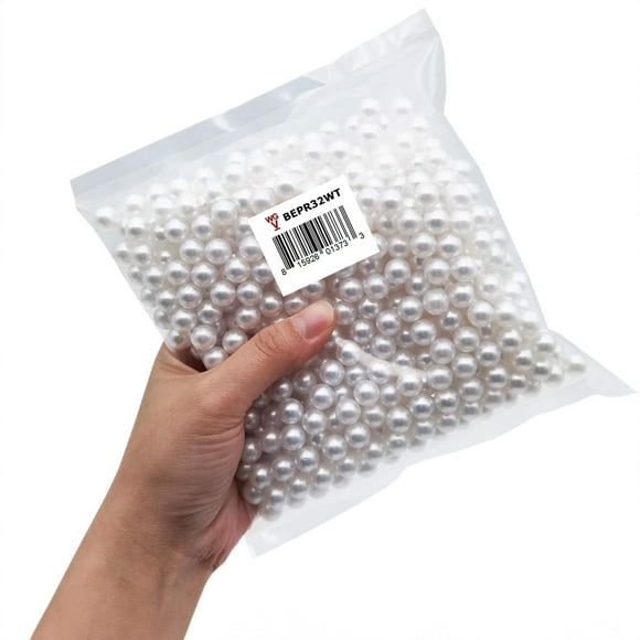 WGV 1 Pound of Decorative Fillers Medium White Undrilled Plastic Faux Pearls - 0.55" (14 mm) - 1 Bag