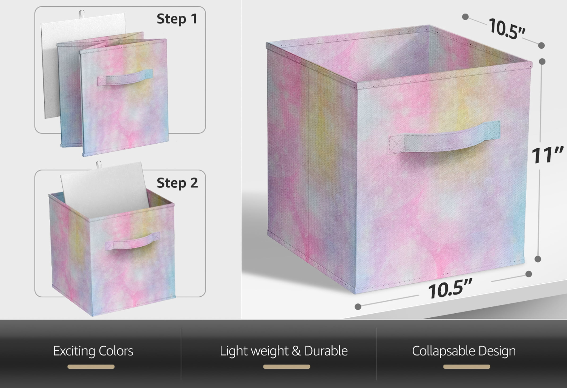 Sorbus Collapsible Fabric Cube Storage Bin (10.5" x 10.5"), Rainbow Sparkle