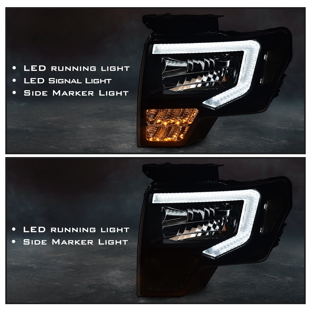 PIT66 LED Headlight, Fit For 2009-2014 Ford F150 F-150 Truck LED DRL Projector Headlamps Black/Clear