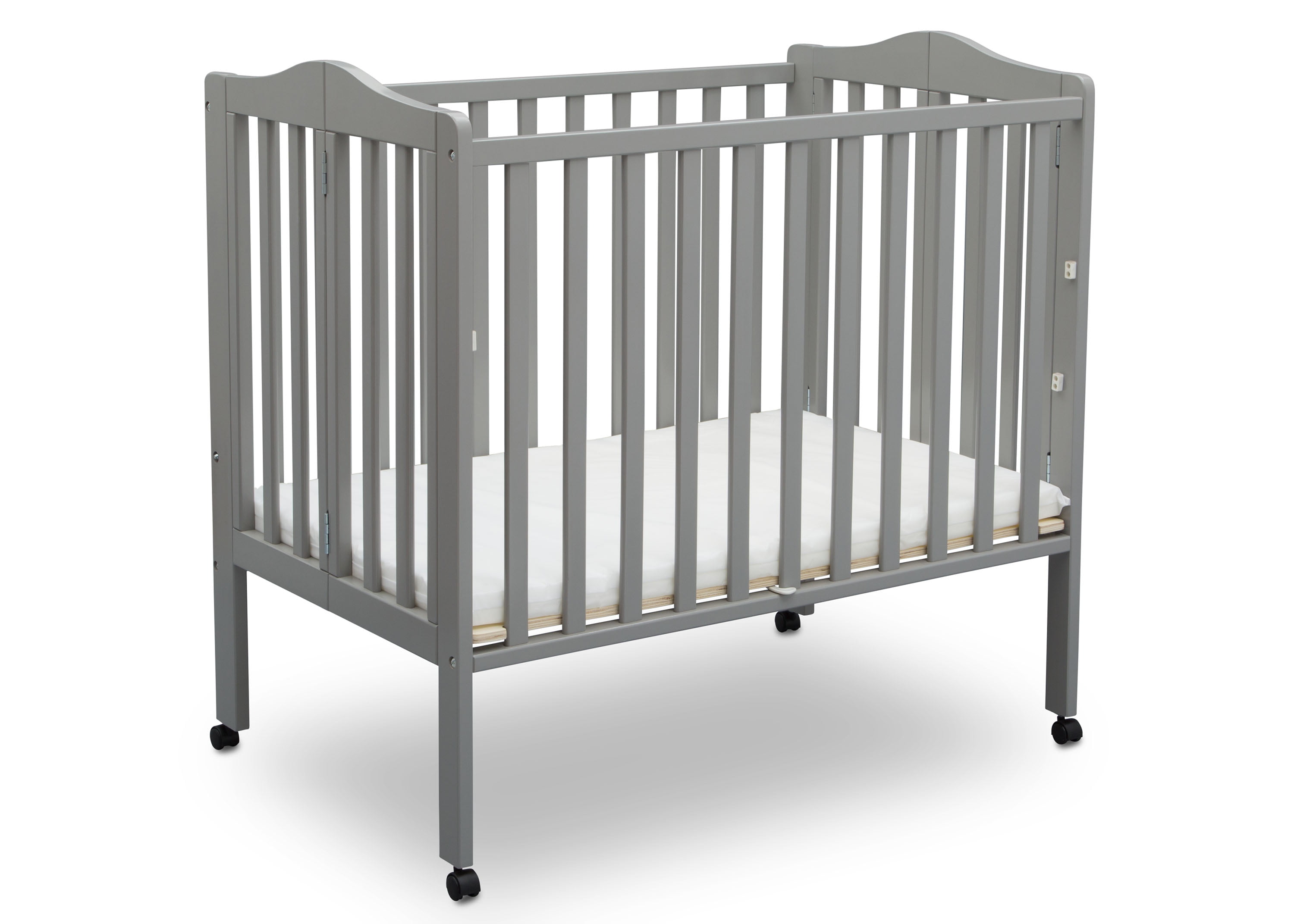 gray crib with mattress