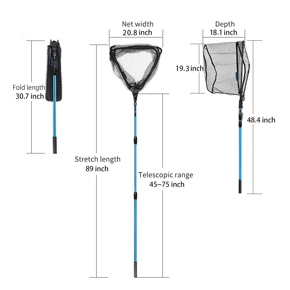 SAN LIKE Fishing Net Fish Landing Nets Collapsible Fly Fishing Telescopic Sturdy Pole Handle for Saltwater Freshwater Extending to 48.4in-89in (Blue-L)