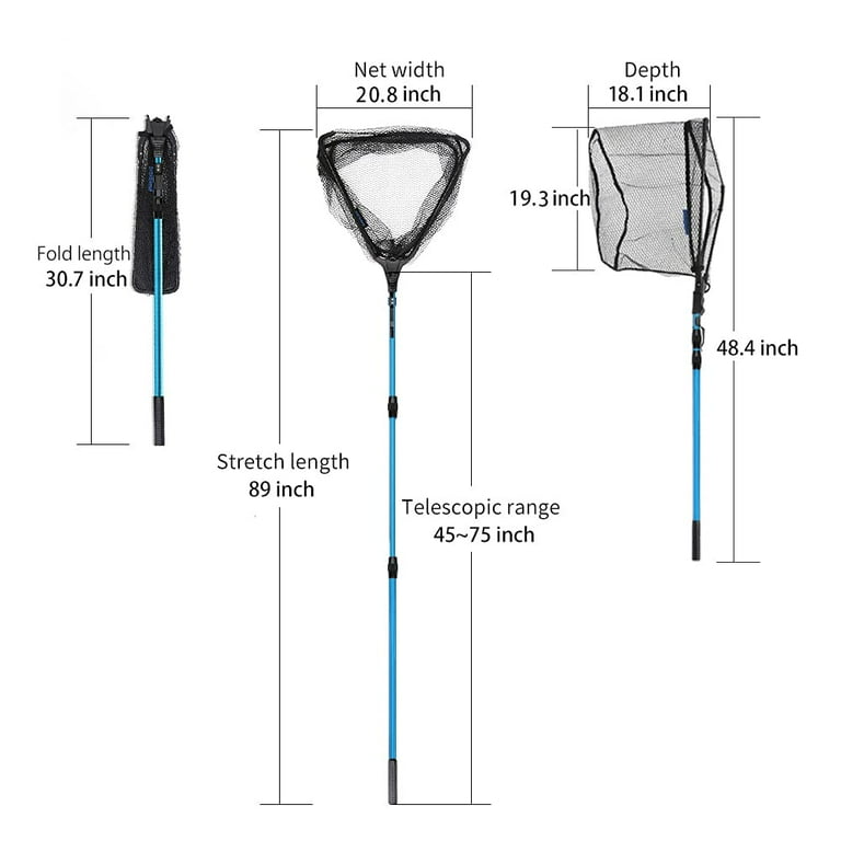 San Like Fishing Net Fish Landing Nets Collapsible Fly Fishing Telescopic Sturdy Pole Handle for Saltwater Freshwater Extending to 48.4in-89in (Blue-L