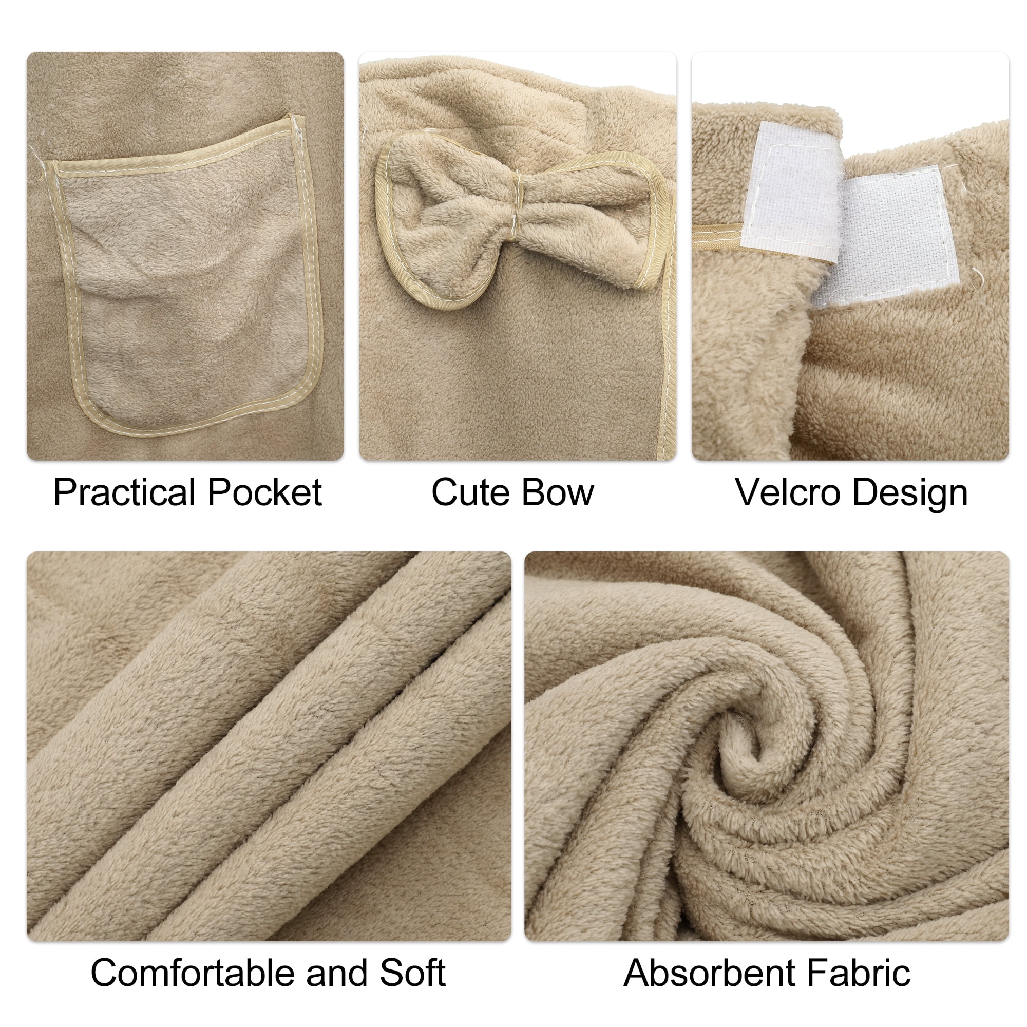 Unique Bargains Bath Wrap Towel for Women Adjustable Closure Shower Wrap with Pocket Beige