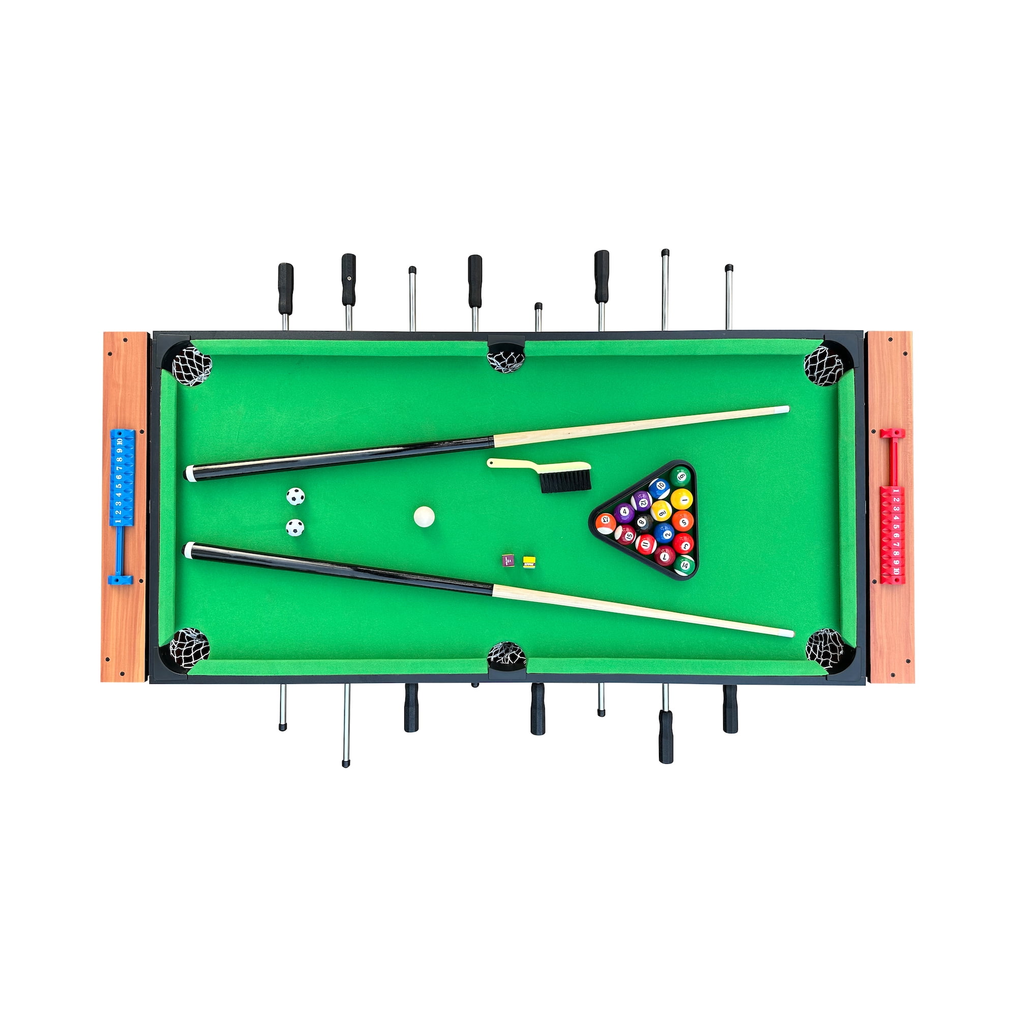 KICK Twain 48″ 2-in-1 Multi Game Table (Brown) - Combo Game Table Set - Billiards/Pool and Foosball for Home, Game Room, Friends and Family!