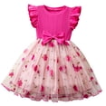 thumbnail image 2 of Hot Pink Girls Kids Floral Embroidered Tulle Party Dress A-Line Bow Ruffle Cap Sleeve Lightweight Breathable Summer Princess 3T,Size 6 T, 2 of 6