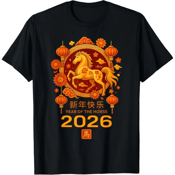 Year Of The Horse 2026 Chinese New Year Zodiac T-Shirt, for Men & Women, up to Size 5XL