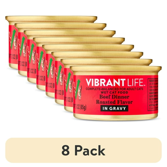 (8 pack) Vibrant Life Beef Dinner Roasted Flavor in Gravy Wet Cat Food, 3 oz Can
