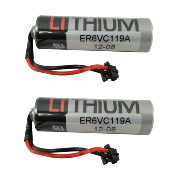 2PCS 3.6V 2400mAh ER6V/3.6V Lithium Battery AA for ER6VC119A ER6VC119B for M70 PLC with Black Plug