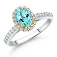 thumbnail image 2 of Gem Stone King 10K White Gold Blue Apatite White White Lab Grown Diamond Halo Engagement Ring for Women (1.13 Cttw, Oval 7X5MM, Gemstone, Size 6), 2 of 4
