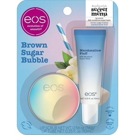 eos Secret Menu Gift Set - Brown Sugar Bubble Lip Scrub & Marshmallow Fluff Balm, Limited-Edition Lip Treatment 2-Pack