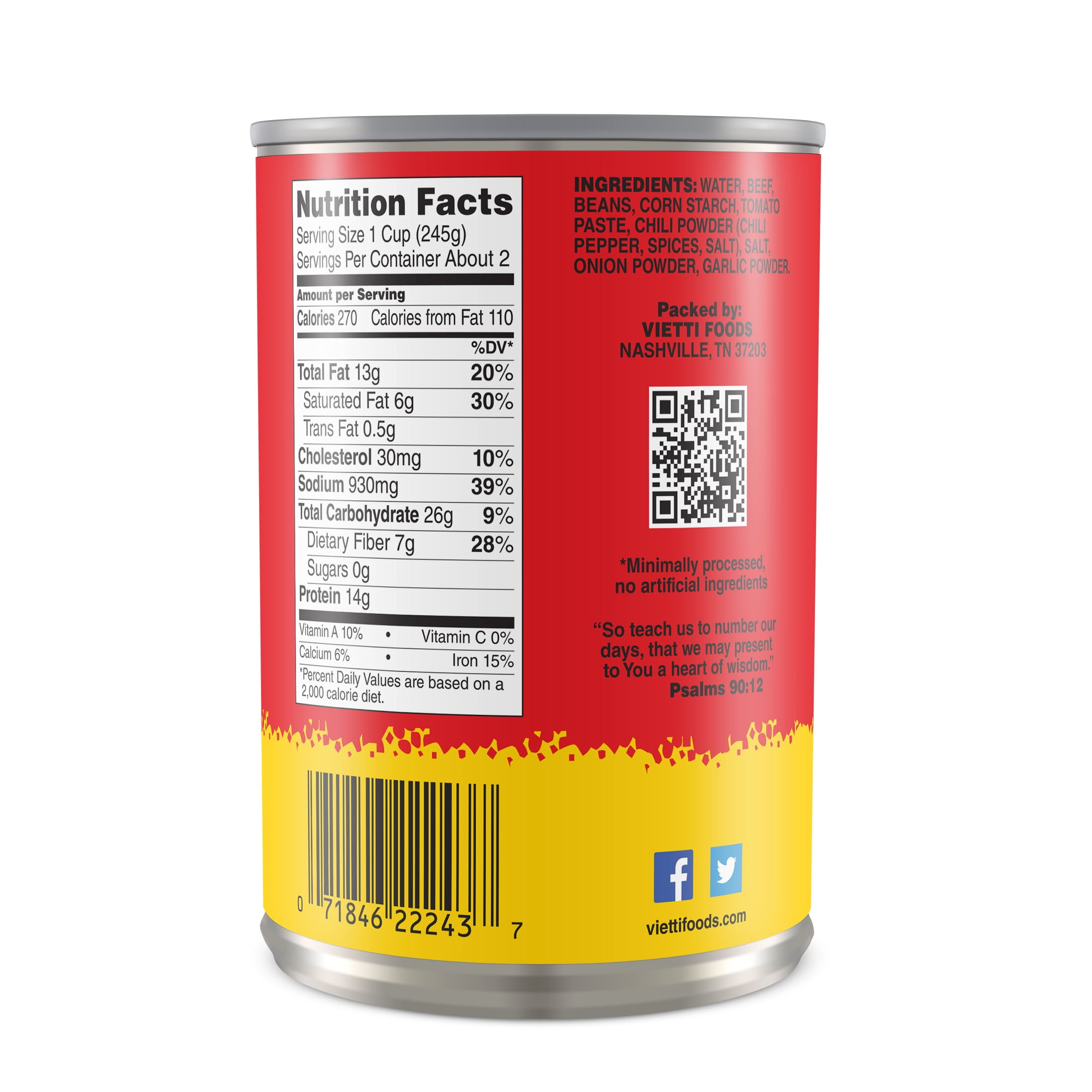 Vietti All Natural Chili with Beans, 15 oz Can