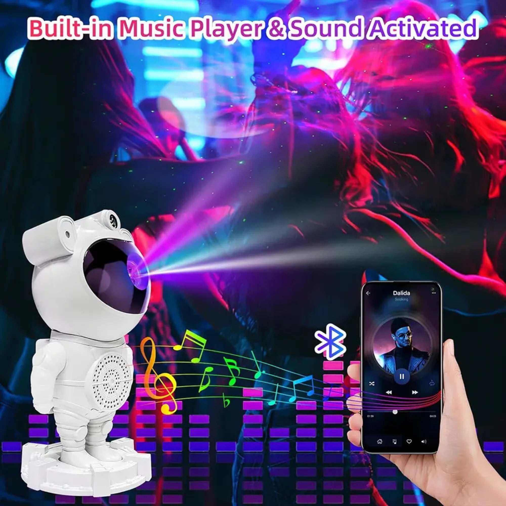 Zerak Astronaut Galaxy Projector with Bluetooth, White Noise & Remote – Star & Moon Night Light for Bedroom