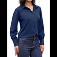 thumbnail image 3 of Blusa Elegante de Larga para Mujer, Estilo Informal, con Cuello Abotonado y Plisada Al Frente. Azul Marino S, 3 of 7