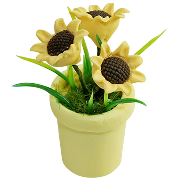 KAKOWELY Planta en maceta en miniatura Mini casa Girasol Mini casa Planta en maceta Mini casa Accesorio