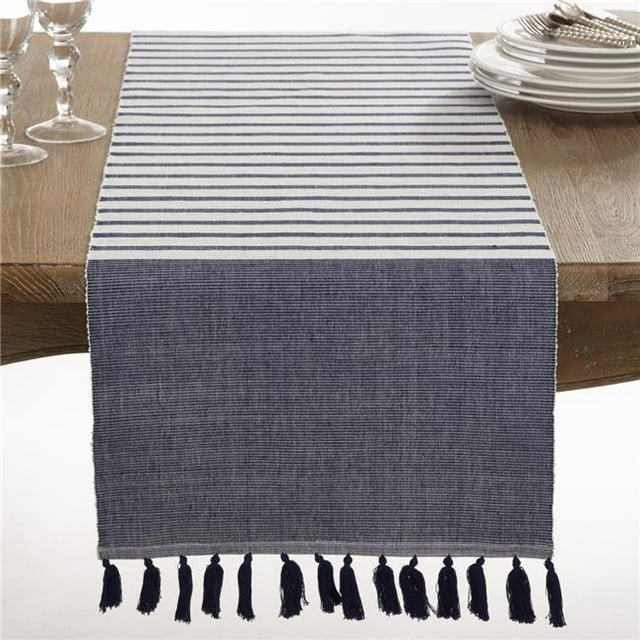SARO 1834.NB1672B 16 x 72 in. Rectangle Bellaria Nervuré Pompon Design Réversible Table Runner