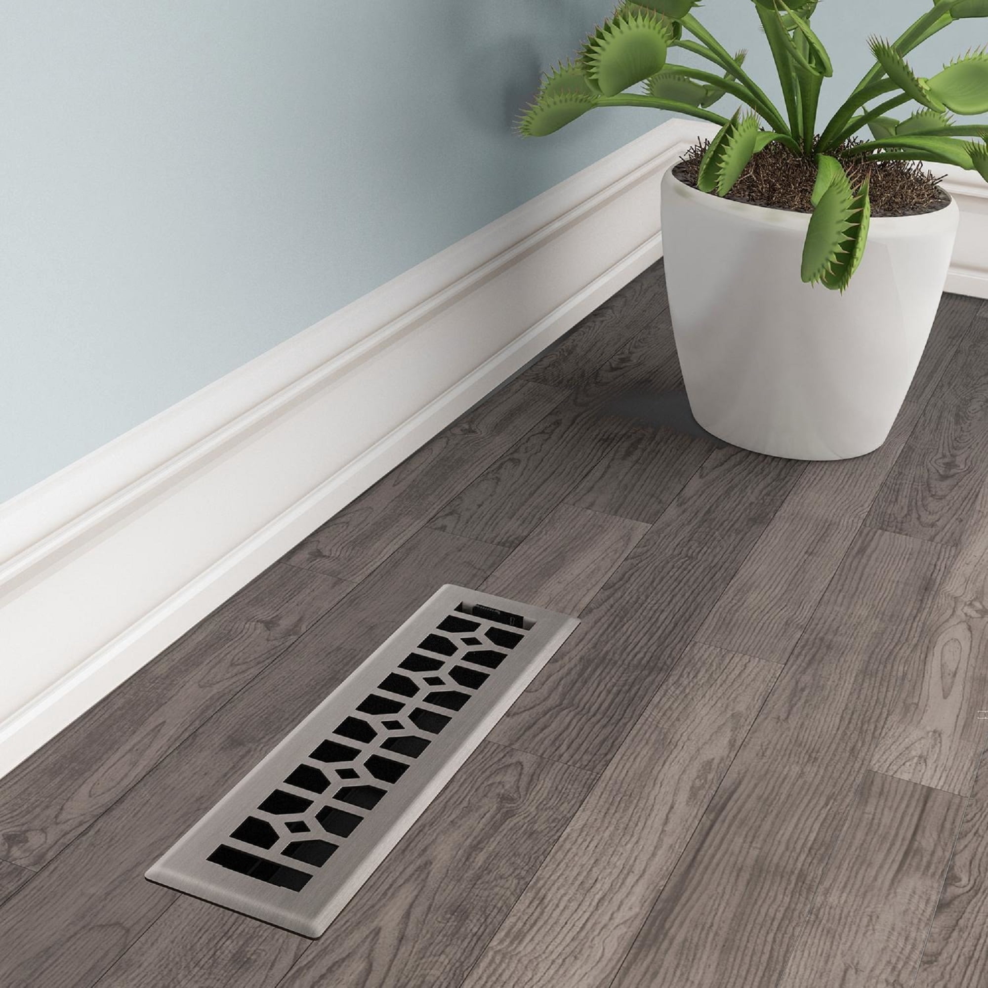 2in x 12in Templar Style Brushed Nickel Metal Heating and Cooling Air Floor Register (2 PACK) - Overall 3 7/16" x 13 1/8"