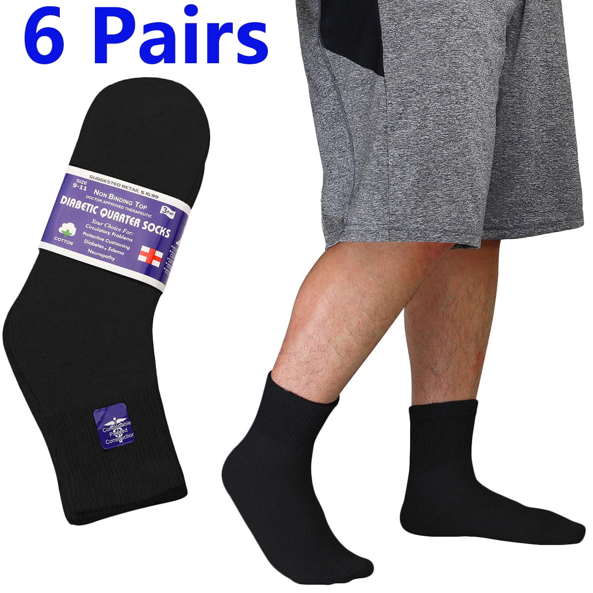 Falari 6Pack Diabetic Socks Ankle Unisex Physicians Approved Socks