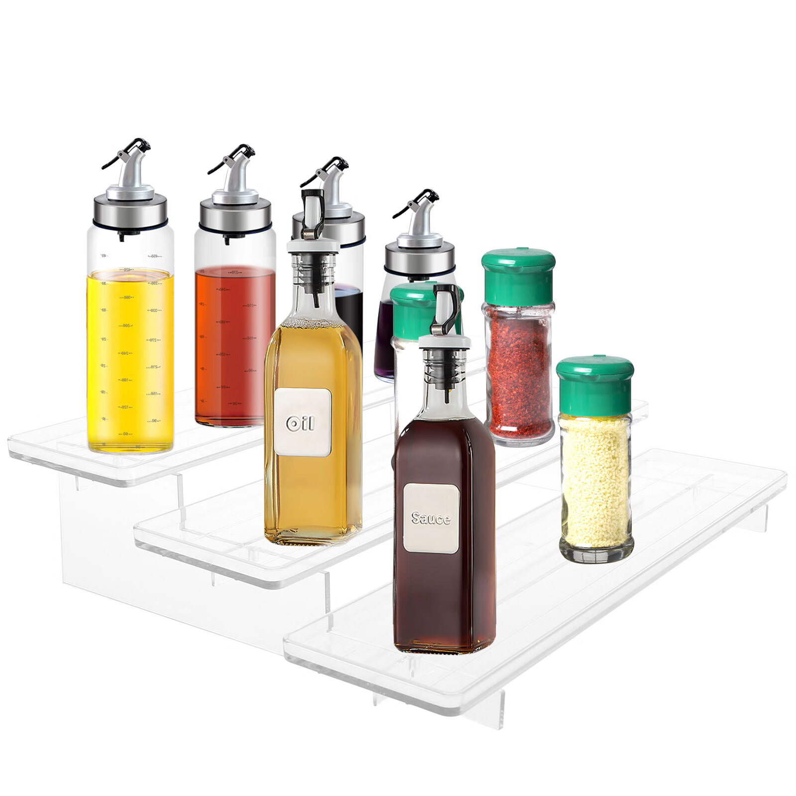 Tiered Spice Rack Reusable Clear Tiered Organizer 3 Tiers Spice Rack Holder Space Saving Tiered