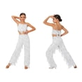 thumbnail image 5 of TiaoBug Girls Latin Dance Outfits Sequin Tassels Crop Top with Fringe Pants Cha Cha Tango Performance Wear Silver 8, 5 of 6