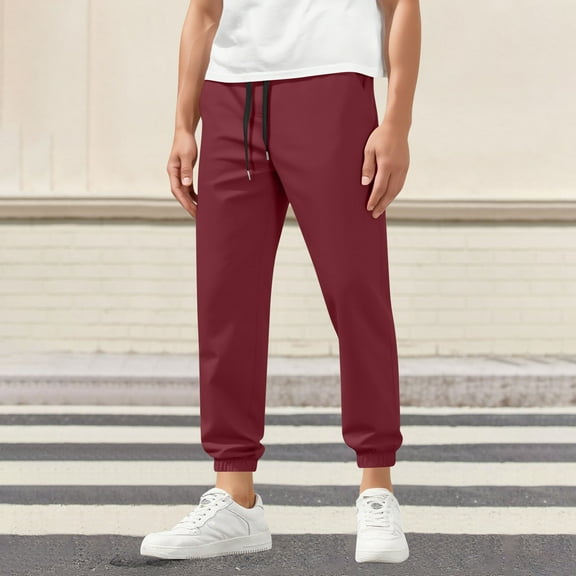 SYMOID Big & Tall Men’s Polyester Jogger Pants - Size 4XL Wine Color, Elastic Drawstring Waist, Cuffed Ankles, Quick-Drying Casual Athleisure Pants