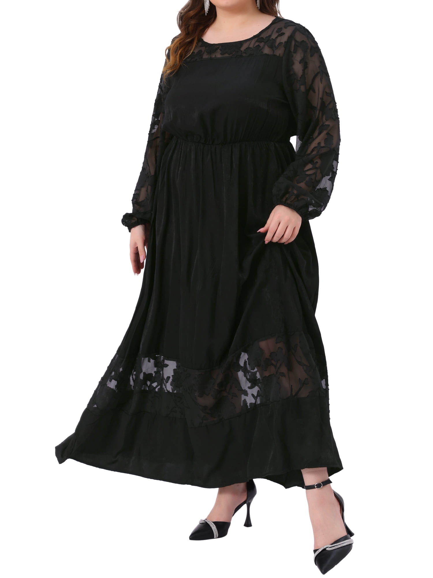 DARING DIVA Women's Plus Womens Long Sleeve Wedding Guest Lace Maxi Dresses 3X Black