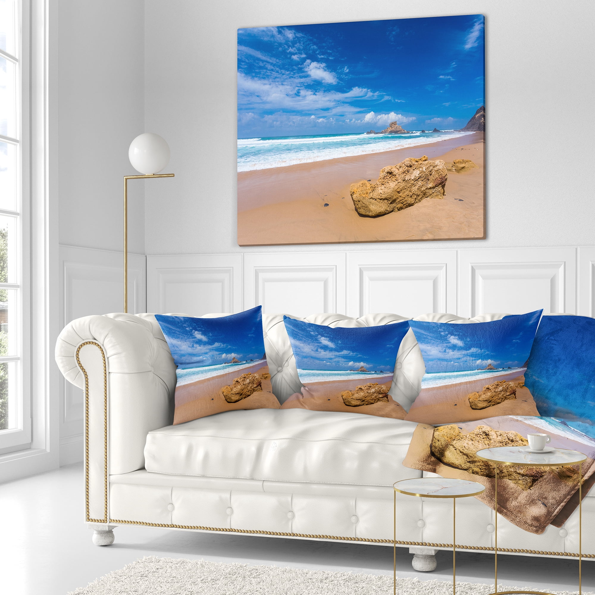 Designart Huge Brown Rock in Atlantic Seashore - Seascape Throw Pillow - 16x16