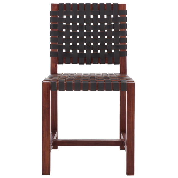 SAFAVIEH Sorrento Coastal Leather Solid Dining Side Chair, Brown/Brown