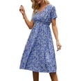 thumbnail image 1 of Txlixc Vestido de Verano para Mujer, Estampado Floral Cuello en V Manga Corta Falda Casual de Cintura Delgada para Damas, 9 Colores Txlixc  Estilo de ocio, 1 of 3