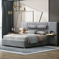 thumbnail image 4 of Harper & Bright Designs Queen Size Velvet Upholstered Bed with Large Headboard and 2 Shelves, Wooden Platform Bed Frame with 2 Outlets and USB Charging Ports on Both Sides, 2 Headboard Pillows, 4 of 12