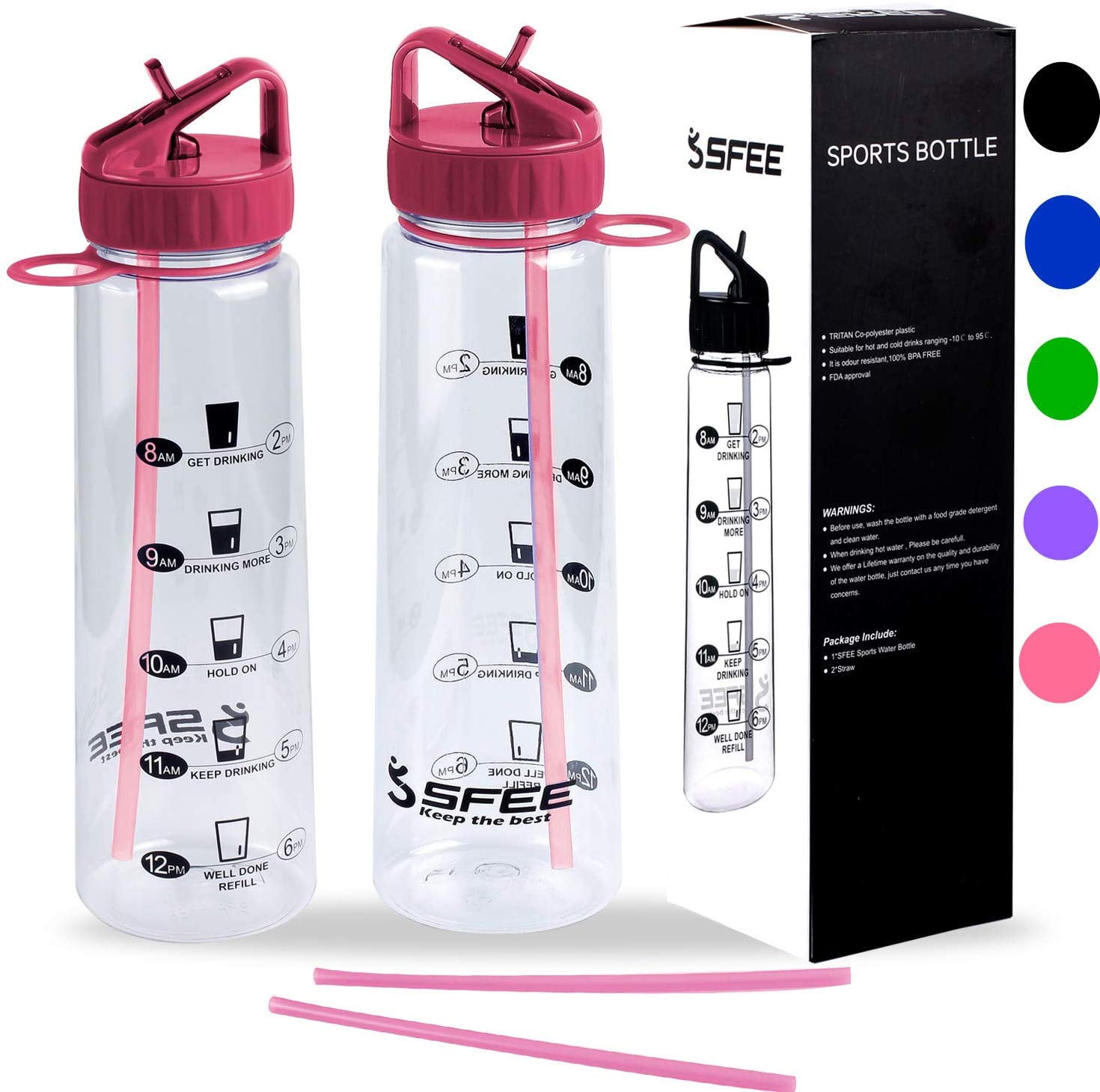 30oz Water Bottle with Time Marker, Motivational Sports Straw BPA Free