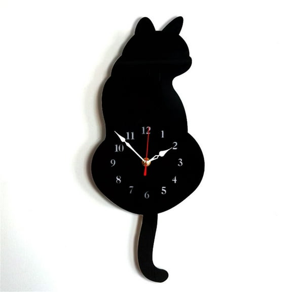 YiJuHui 1pcs Swinging Tail Cat Wall Clock, Silent Quartz Movement, Modern Home Decor for Living Room, Bedroom, Office