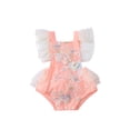 thumbnail image 1 of ITFABS Newborn Baby Girls Summer Romper, Cute Ruffle Sleeve Floral Embroidered Backless Bodysuit, 1 of 4