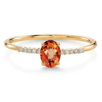 Gem Stone King 10K Yellow Gold Oval Orange Sapphire and White Lab Grown Diamond Engagement Ring for Women (0.60 Cttw, Oval 6X4MM, Gemstone September Birthstone, Available in Size 5, 6, 7, 8, 9)