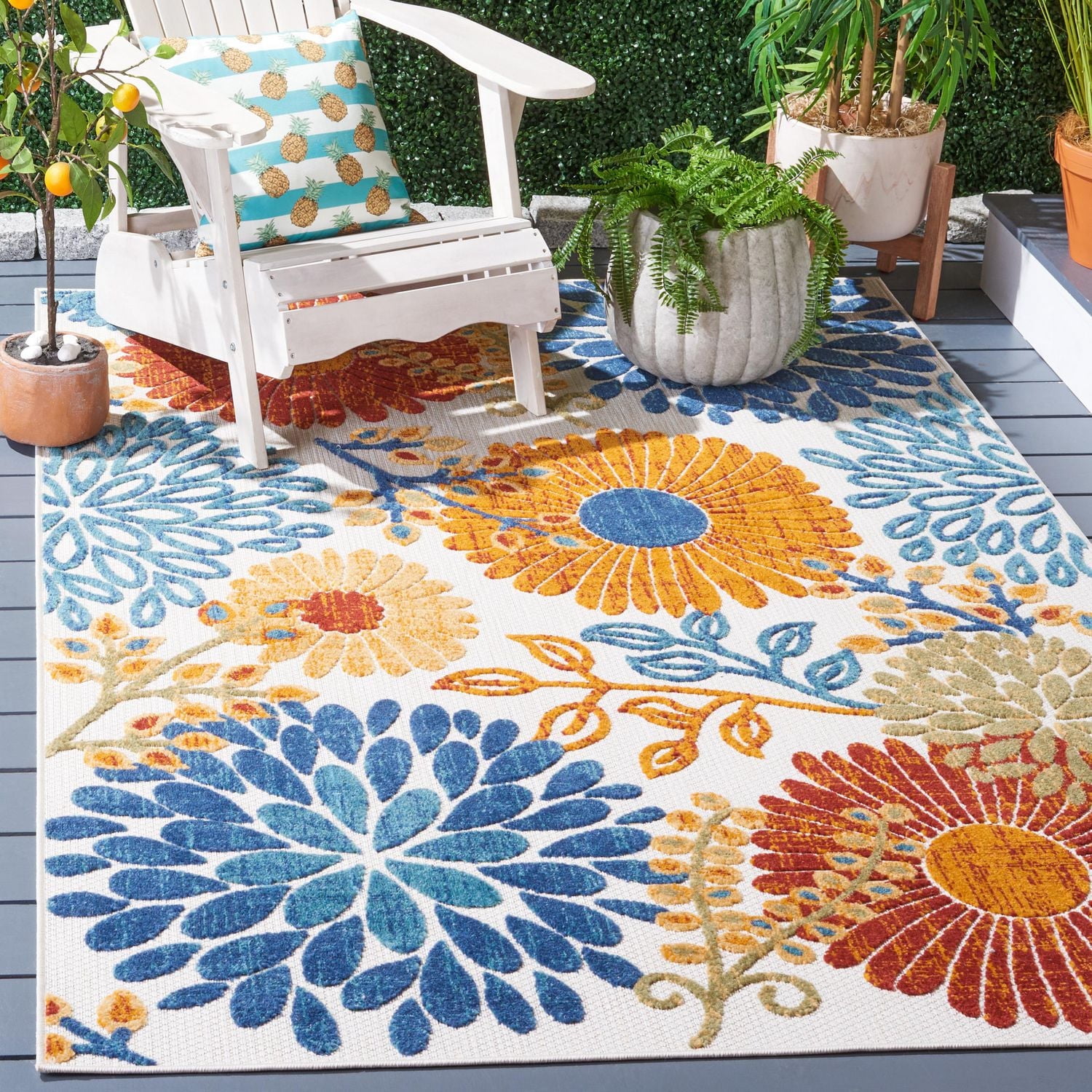 SAFAVIEH Cabana Garnet Tapis Floral Extérieur