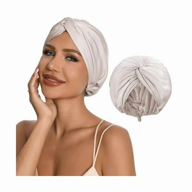 wonima11 Adjustable Silk Satin Hair Bonnet for Sleeping with 5% Mulberry Silk – Double Layer Hair Cap for Women & Men, Extra Smooth Night Cap for Curly, Braided, Natural Hair – Shower Cap (Champagne)