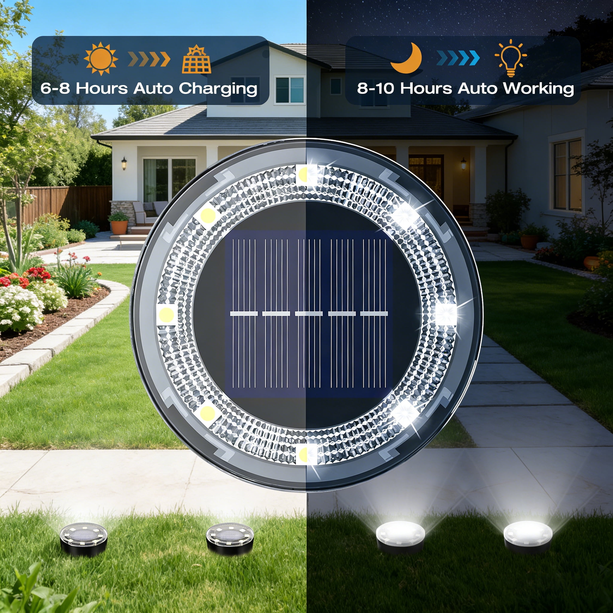 12 Pack Solar Lights Outdoor Waterproof, 8 LED Flat In-Ground Landscape Lights for Pathway, Garden, Yard, Patio, Driveway, Walkway, Lawn & Deck Lighting,Cool White