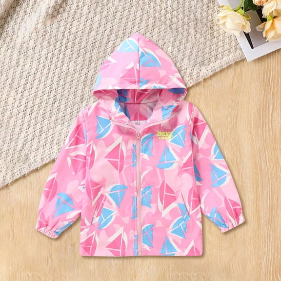 XXWXYD Girls Rain Jacket 𝖶aterproof Windbreaker with Hood Lightweight Breathable Outdoor Coat for Kids Spring Fall
