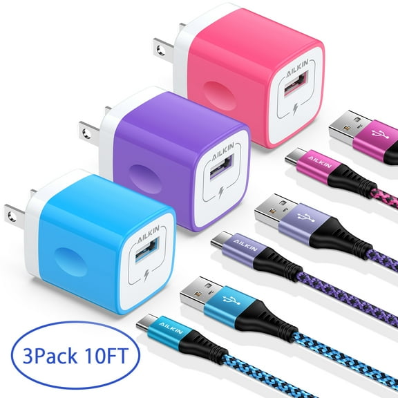 Type C Charger Fast Charging 10 Feet,3PACK Usb Wall Charger Block Adapter Plug Usb A to Usb C Charging Cable High Speed Phone Charger Type C Cord for Samsung Charger 10 ft Android Charger Block
