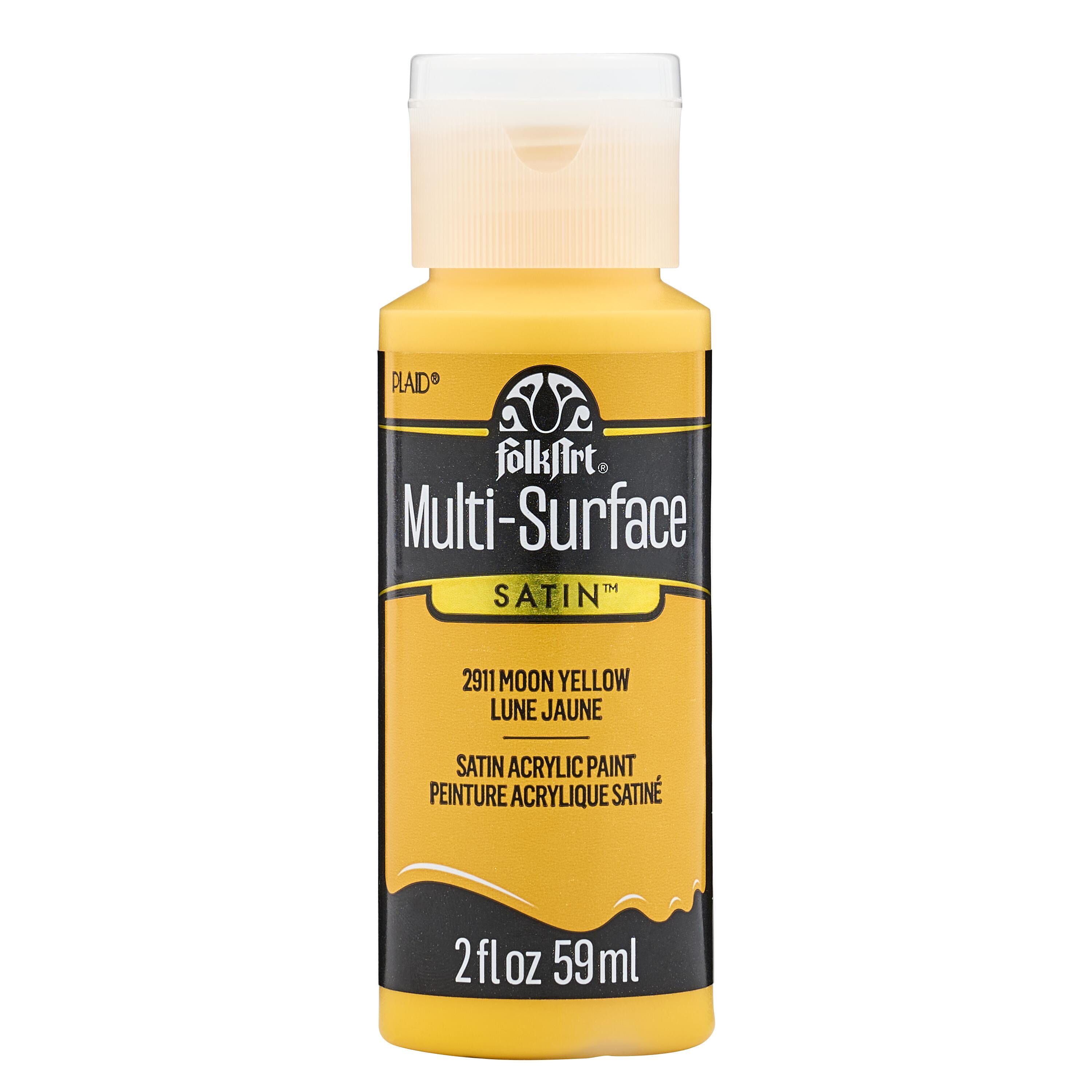 (2 pack) FolkArt Multi-Surface Acrylic Craft Paint, Satin Finish, Moon Yellow, 2 fl oz