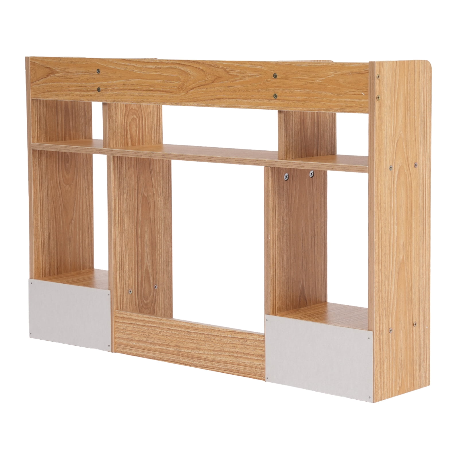 2 Drawers Desktop Storage Shelf Rack Office&Home Desk Hutch Books Display Shelf Rack Desk Shelf Desk Storage Organizer Bookshelf Wood Desk for Computer Desk - Rubber Wood Color