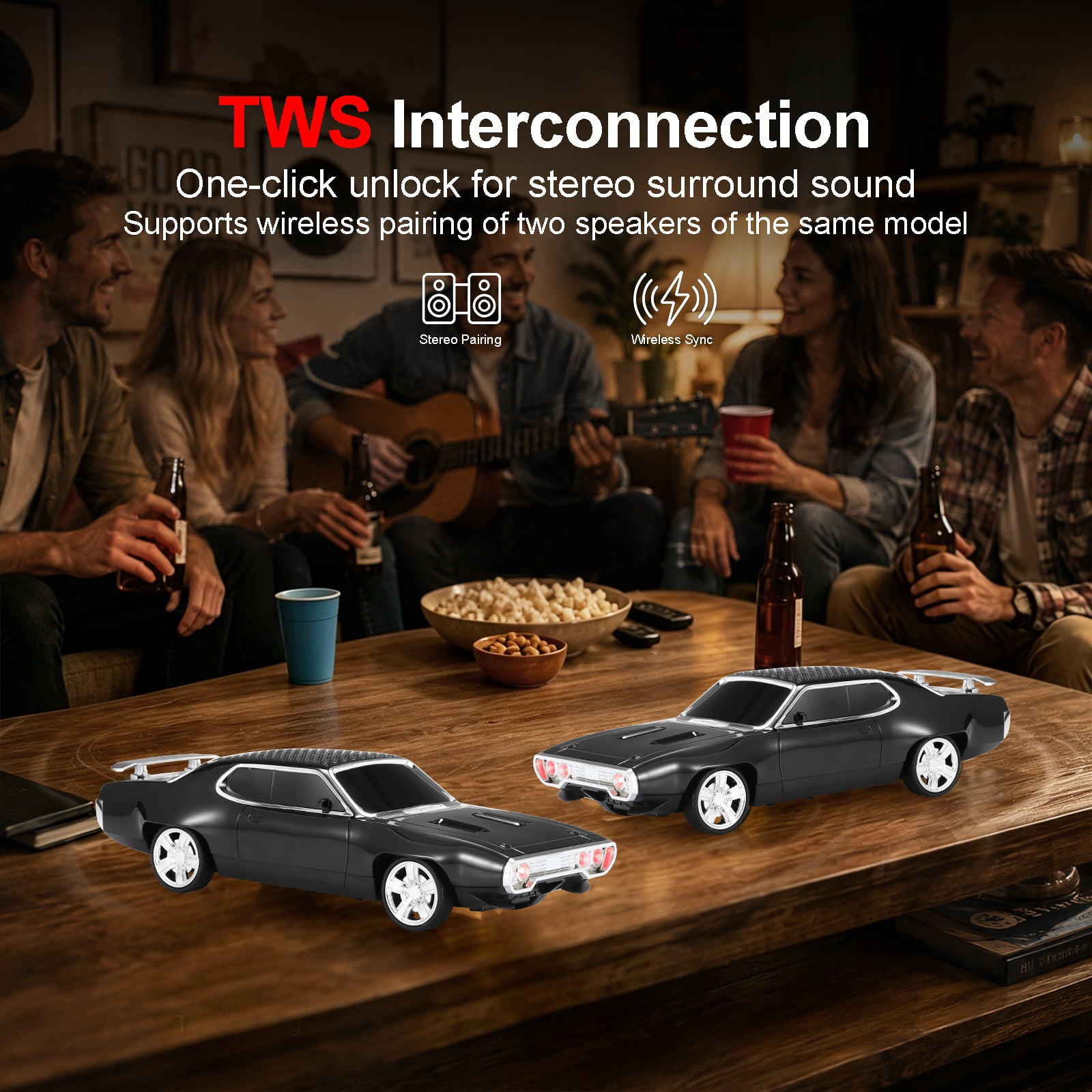 WSTER WS-620 Retro Muscle Car Portable Bluetooth Speaker, 2*5W Heavy Bass Wireless Speaker, Bluetooth 5.4, TWS Pairing, FM Radio, TF/USB, Hands-Free Call,The perfect gift for family and friends
