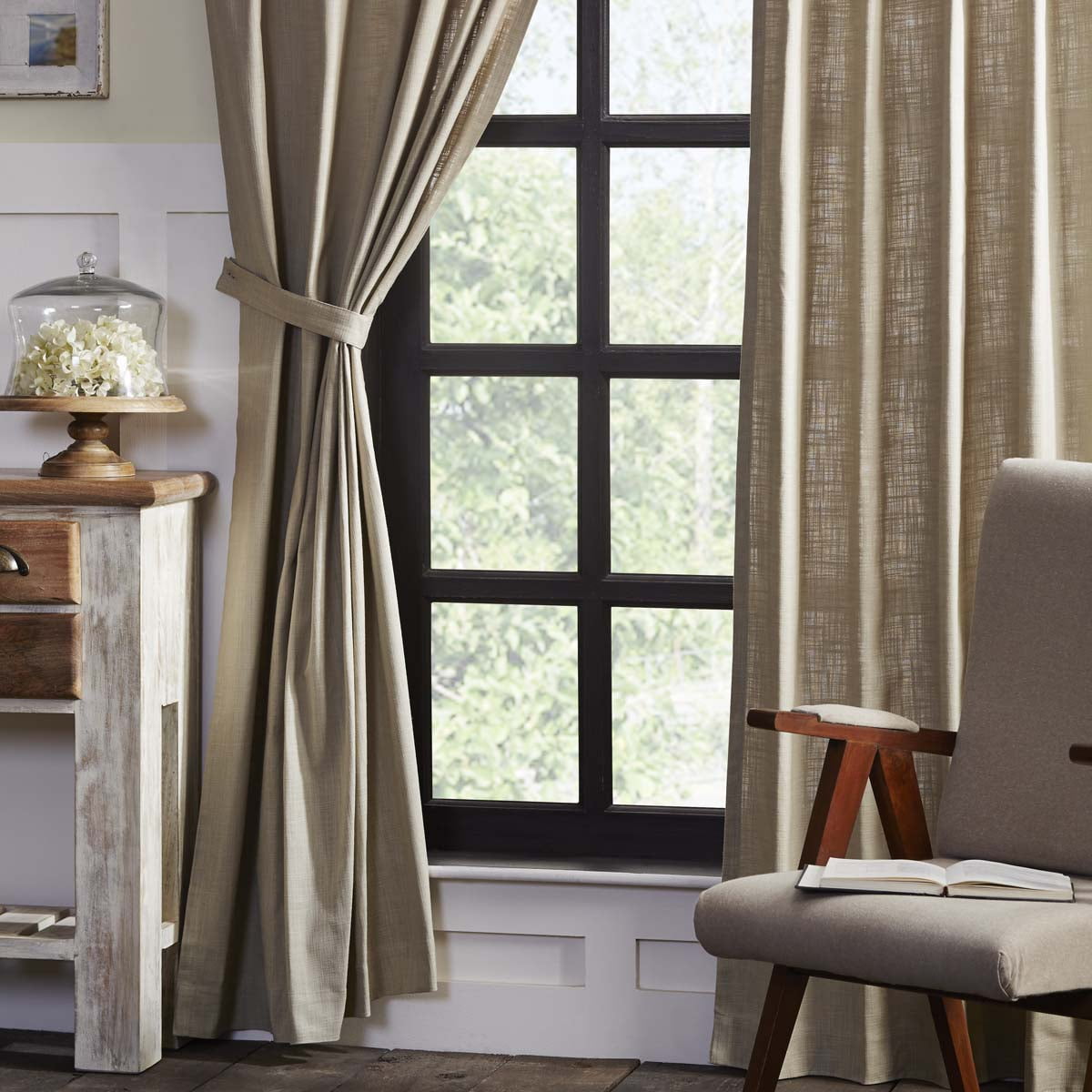 Oatmeal Khaki Tan Farmhouse Curtains Regina Rod Pocket Cotton Tie Back