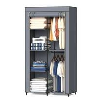 HODYANN Portable Closet, Wardrobe Closet with 6 Storage Shelves and 2 Hanging Rods, Non-Woven Fabric Cover, 34.6 x 17.7 x 66.1 Inches Closet Organizer for Bedroom, Gray