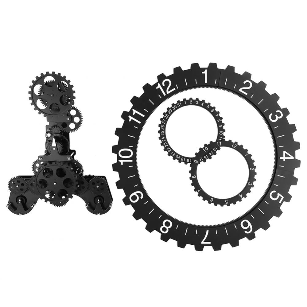 3D Modern Large Wall Art Rotary Gear Clock Mechanical Calendar Wheel Black New 