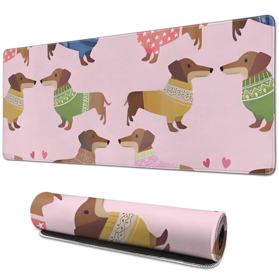 Long Mouse Pads for Desk,Colorful Funny Dachshund Desk Mats on Top Of Desks, Desk Mouse Pad Extra Large with 3mm Non-Slip Base and Stitched Edge for Gaming,Office,Work,Home 31.5"x11.8"