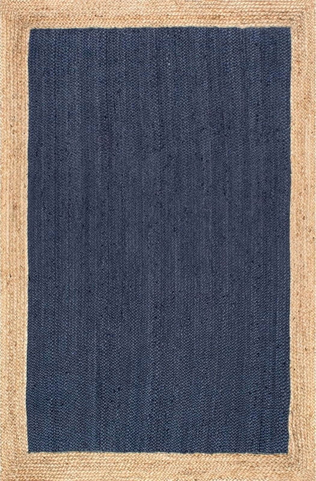 7x11Ft Inner Navy Blue Jute Area Rug | Handmade | Solid Farmhouse Design | Natural Jute Rug for Living Room | Dining Room | Bedroom | Kitchen | Hallway | Entryway