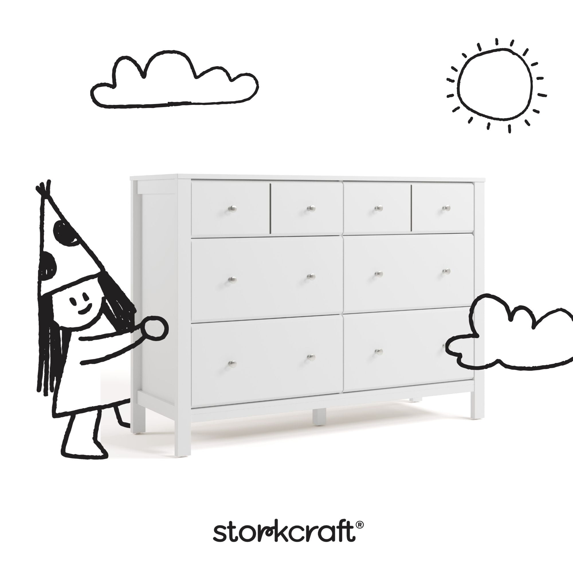 Storkcraft Horizon 6 Drawer Nursery Double Dresser, White