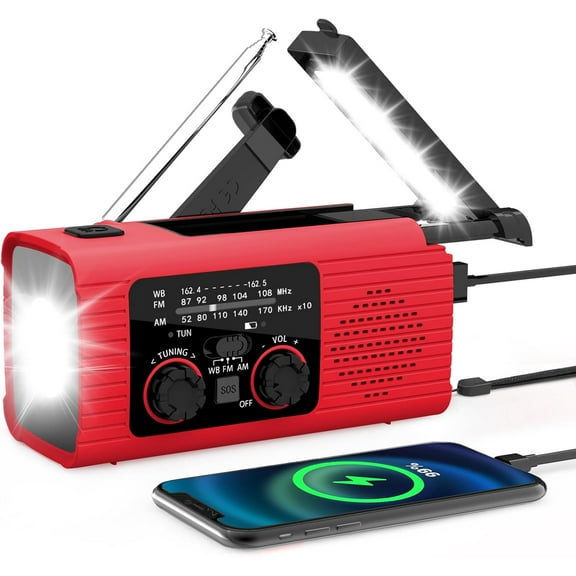 VybeSounds Hand-Crank Radio Red